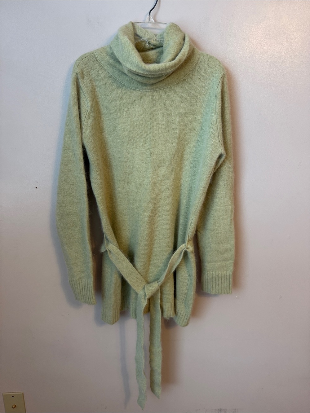 Vintage Free People‎ Angora Rabbit Hair and Lambswool Green Belted Sweater Large